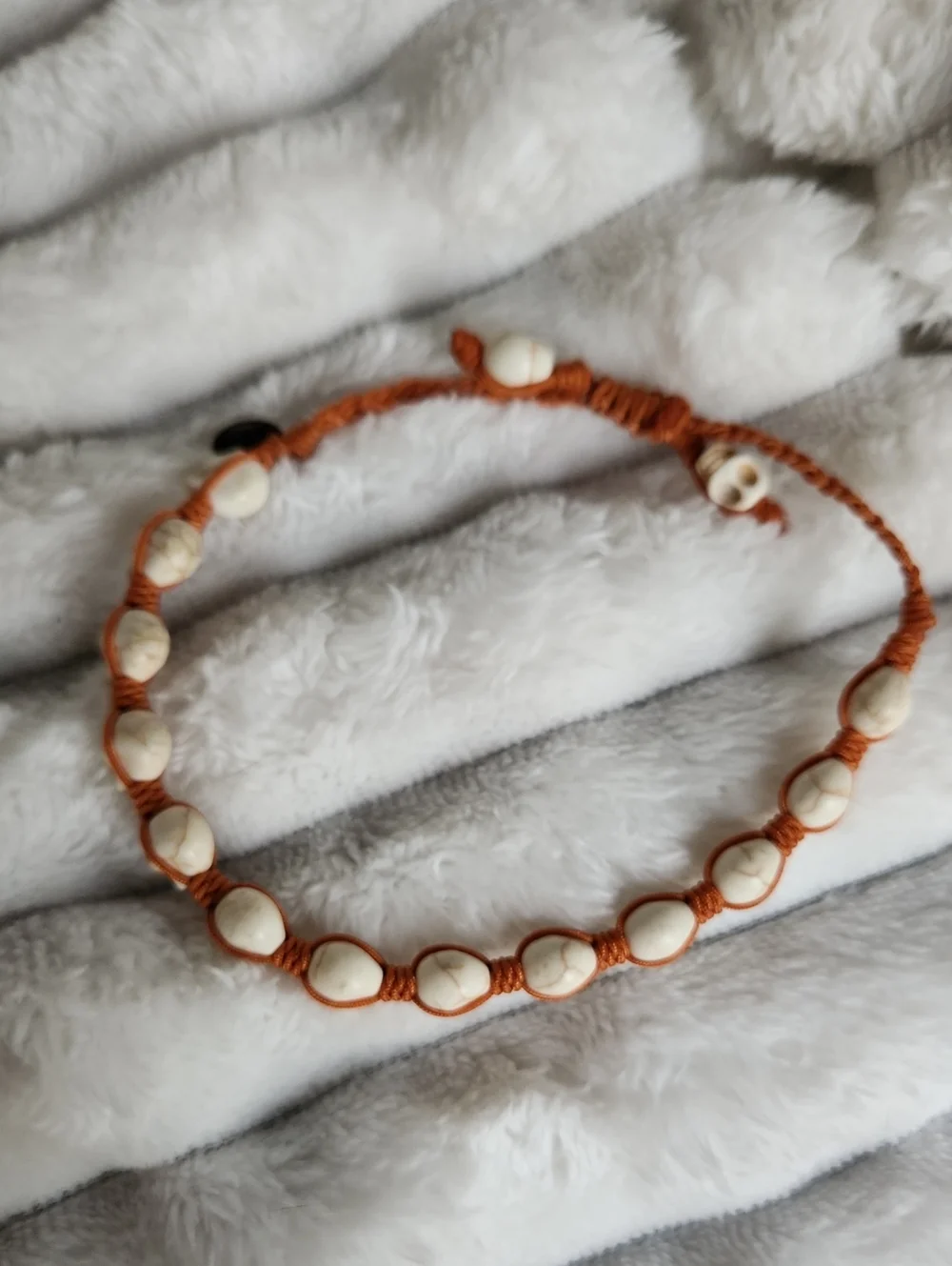 Taj Brand Orange Weave Beaded Skull Bracelet